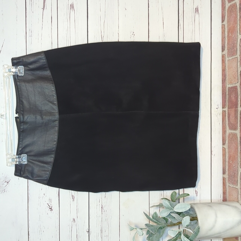 Vintage 80's Interim Black Suede‎ Leather Pencil Mini High Rise Skirt size 13